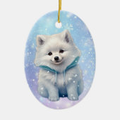 Snowy White Puppy Kinder Kerst Keramisch Ornament (Voorkant)