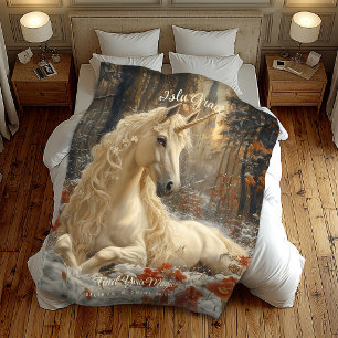 Snowy White Unicorn Winter Sprookjeskasteel Fleece Deken