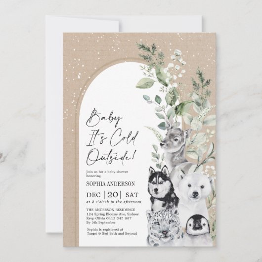Snowy Winter Animals Boho Arch Baby shower Kaart (Voorkant)
