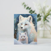 Snowy Winter Arctic Fox Modern Art Briefkaart (Staand voorkant)