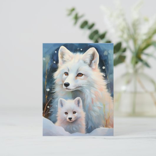 Snowy Winter Arctic Fox Modern Art Briefkaart (Staand voorkant)