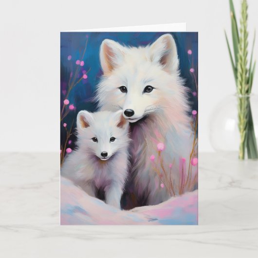 Snowy Winter Arctic Fox Modern Art Kaart (Voorkant)