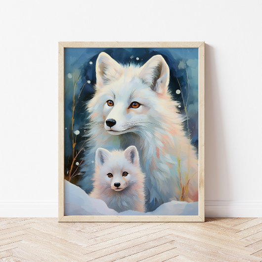 Snowy Winter Arctic Fox Modern Art Poster