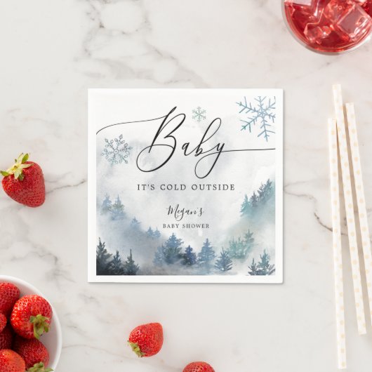 Snowy Winter Baby shower Blue Snowflakes Servet (Insitu)