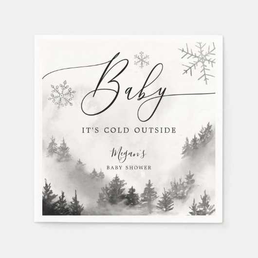 Snowy Winter Baby shower Grey Snowflakes Servet (Voorkant)