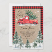 Snowy Winter Baby shower Red Truck Pine Tree Kaart (Voorkant)