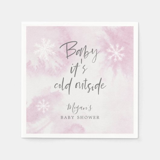 Snowy Winter Baby shower Roze Waterverf Servet (Voorkant)