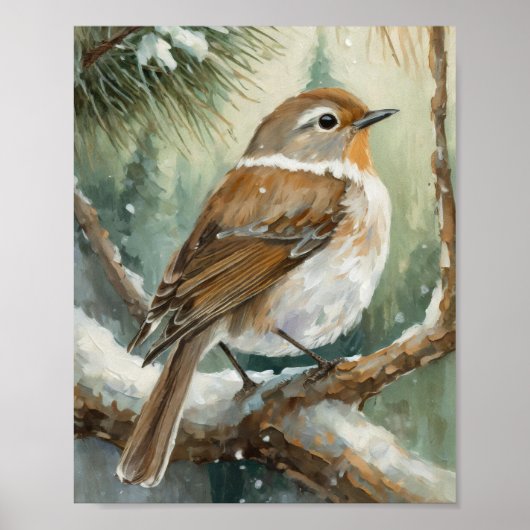Snowy Winter Bird Modern Art Poster (Voorkant)