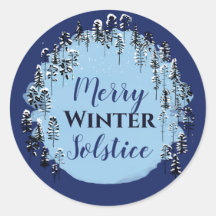 Snowy Winter Blue Forest Merry Solstice Holiday