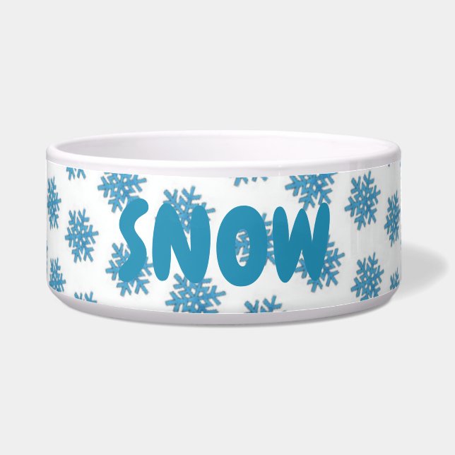 Snowy Winter Blue Snowflake Snow Dog gepersonalise Voerbakje (Voorkant)