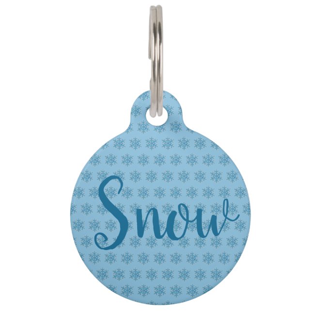 Snowy Winter Blue Snowflake Snow Flake Blizzard Huisdierpenning (Voorkant)