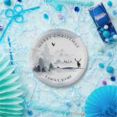 Snowy Winter Bossen Mountains Merry Kerstry Papieren Bordje (Feest)