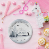 Snowy Winter Bossen Mountains Merry Kerstry Papieren Bordje (Feest)