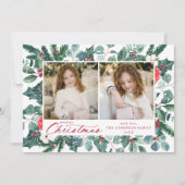 Snowy Winter Botanical Merry 2 Foto Feestdagenkaart (Voorkant)