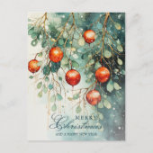 Snowy Winter Botanical & Ornamenten Kerst Feestdagenkaart (Voorkant)