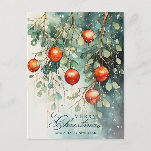 Snowy Winter Botanical & Ornamenten Kerst Feestdagenkaart (Voorkant)