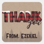 Snowy Winter Buffalo Plaid Verjaardag Bedankt Vierkante Sticker (Voorkant)