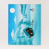 Snowy Winter Cabin en Cute Snowman Festive Legpuzzel (Verticaal)