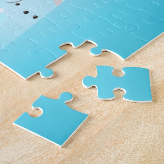 Snowy Winter Cabin en Cute Snowman Festive Legpuzzel (Zijkant)