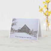 Snowy Winter Cape Cod Scene Wenskaart Kaart (Gele Bloem)