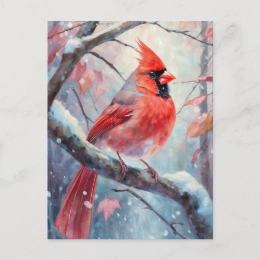 Snowy Winter Cardinal Modern Art Briefkaart (Voorkant)