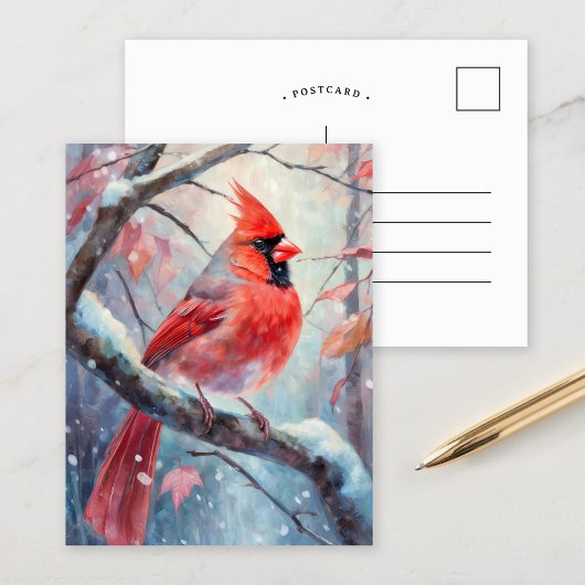 Snowy Winter Cardinal Modern Art Briefkaart