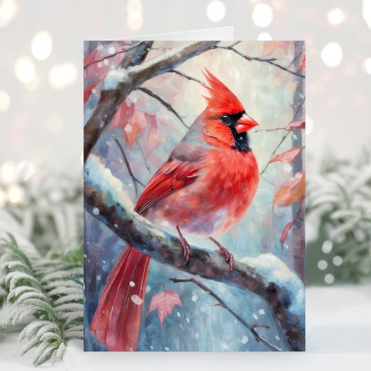 Snowy Winter Cardinal Modern Art Kaart