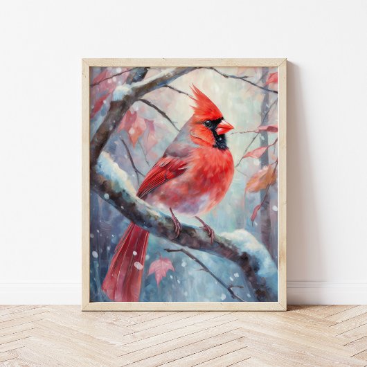 Snowy Winter Cardinal Modern Art Poster