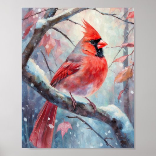 Snowy Winter Cardinal Modern Art Poster (Voorkant)