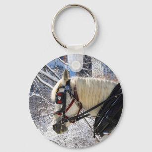 Snowy Winter Carriage Horse in Central Park Sleutelhanger