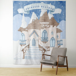Snowy Winter Castle Foto Booth Backdrop Wandkleed