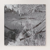 Snowy Winter Creek Tree Reflecties Puzzle Legpuzzel (Horizontaal)