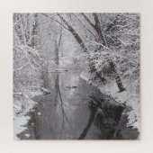 Snowy Winter Creek Tree Reflecties Puzzle Legpuzzel (Verticaal)