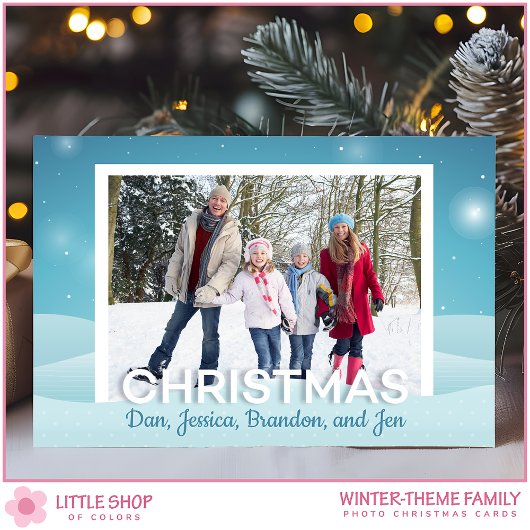 Snowy Winter Day Personalized Family Photo Feestdagenkaart