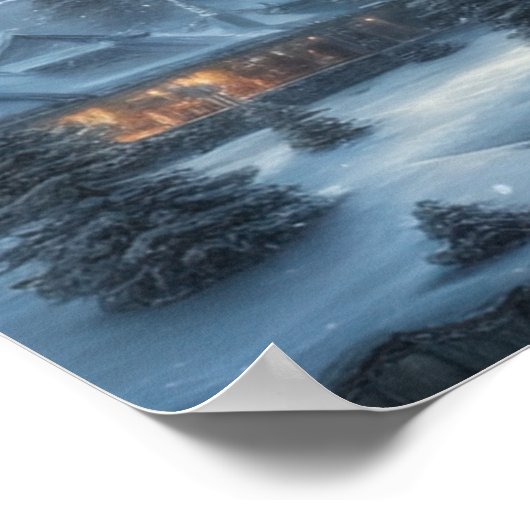Snowy Winter Evening, een Cozy House in Forest Poster (Hoek)