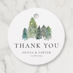 Snowy Winter Evergreen Forest Wedding Bedankt Bedankjes Labels