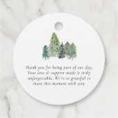 Snowy Winter Evergreen Forest Wedding Bedankt Bedankjes Labels (Achterkant)