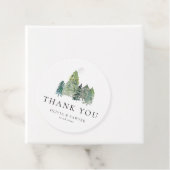 Snowy Winter Evergreen Forest Wedding Bedankt Bedankjes Labels (In situ)