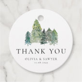 Snowy Winter Evergreen Forest Wedding Bedankt Bedankjes Labels (Voorkant)