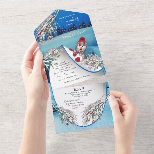 Snowy Winter Fantasy All in One Wedding Invite All In One Uitnodiging (Afscheurbaar)