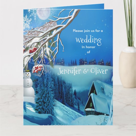 Snowy Winter Fantasy All in One Wedding Invite Bedankkaart (Voorkant)