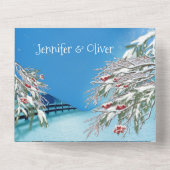 Snowy Winter Fantasy All in One Wedding Invite Uitnodiging (Achterkant)