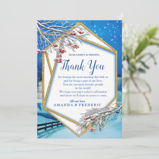 Snowy Winter Fantasy Bedankt Card Kaart (Staand voorkant)
