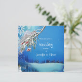Snowy Winter Fantasy Wedding Invite Kaart (Staand voorkant)