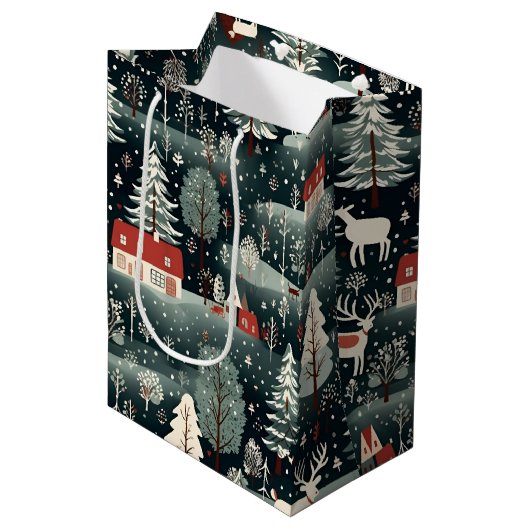 Snowy Winter Farmhouse  Medium Cadeauzakje (Voorkant Gekanteld)