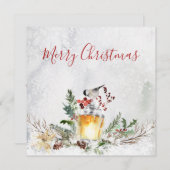 Snowy Winter Floral Lantern Bird kerstKaarten (Voorkant / Achterkant)