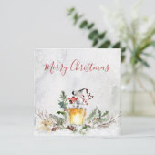 Snowy Winter Floral Lantern Bird kerstKaarten (Staand voorkant)