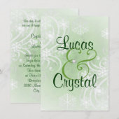 Snowy Winter Flourish Green Wedding Invitation Kaart (Voorkant / Achterkant)