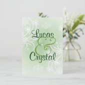Snowy Winter Flourish Green Wedding Invitation Kaart (Staand voorkant)