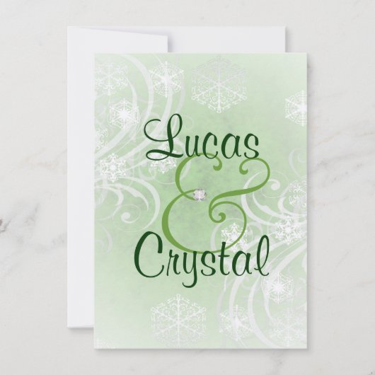 Snowy Winter Flourish Green Wedding Invitation Kaart (Voorkant)